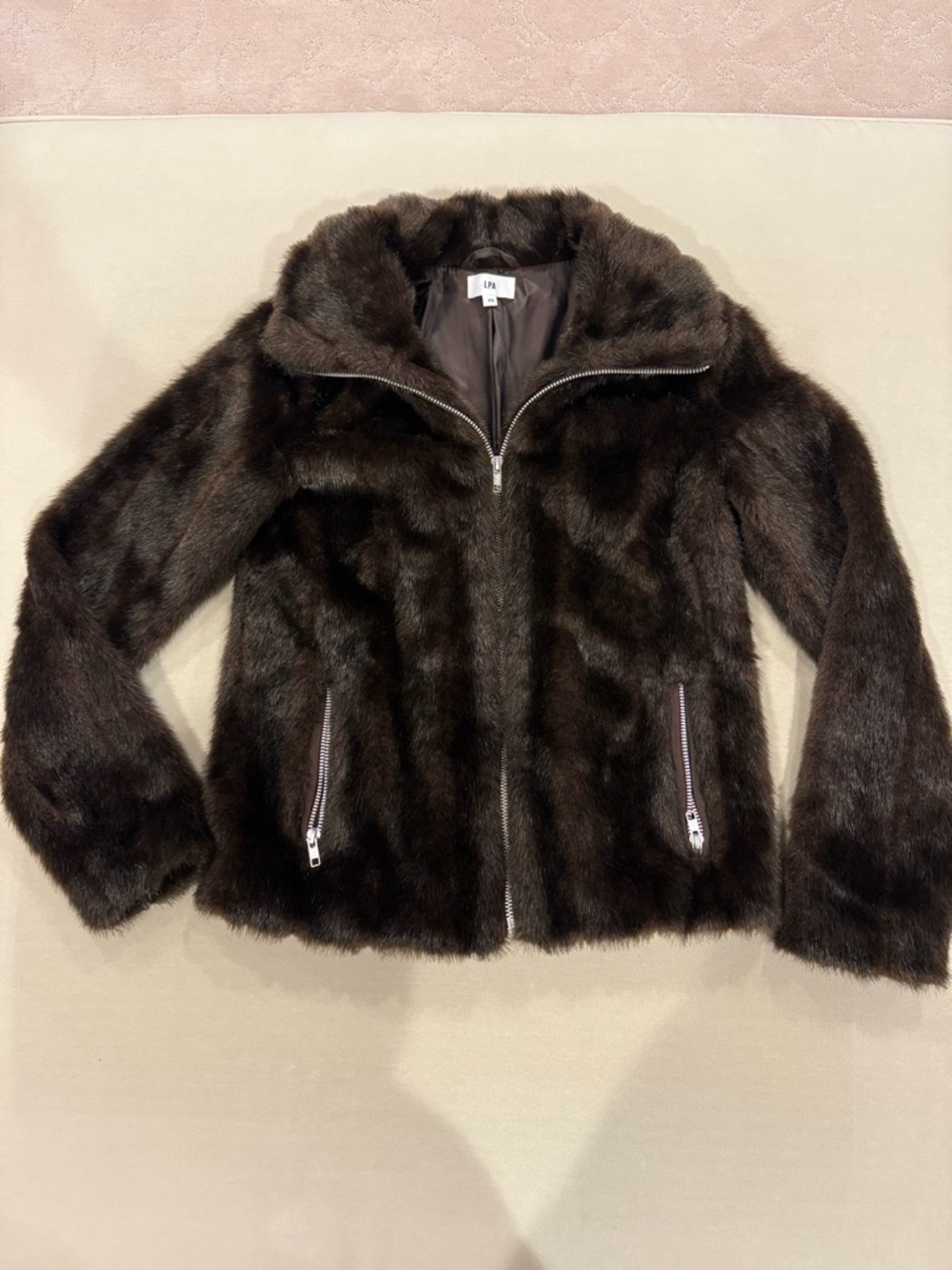 LPA Dark Brown Faux Fur Zip-Front Jacket